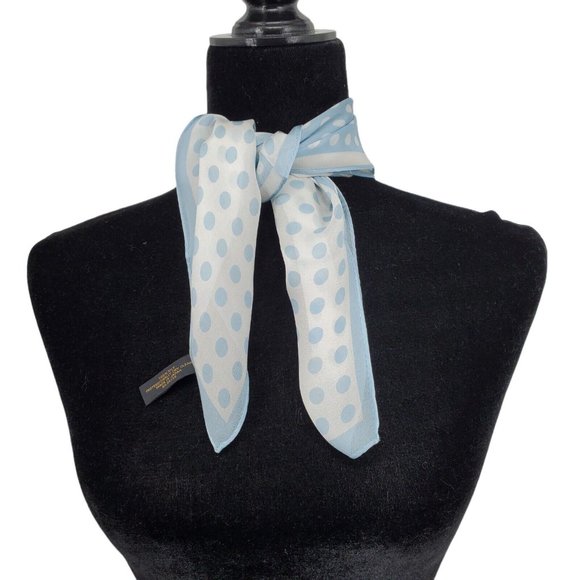 Classiques Entier Silk Chiffon Scarf Baby Blue Polka Dot Chiffon 20" Neckerchief - Picture 1 of 8